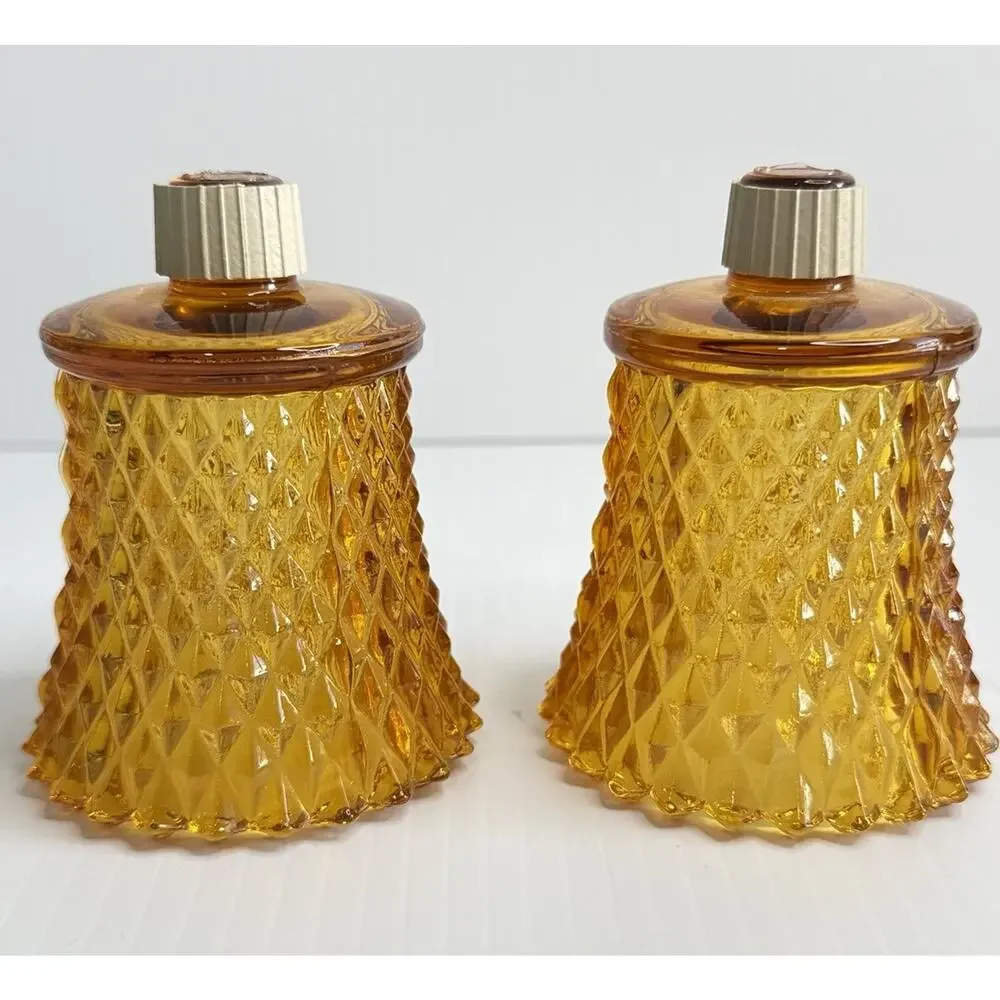Vintage Amber Glass Diamond Point Glass Peg Cup Votive Holder Cottage Core
